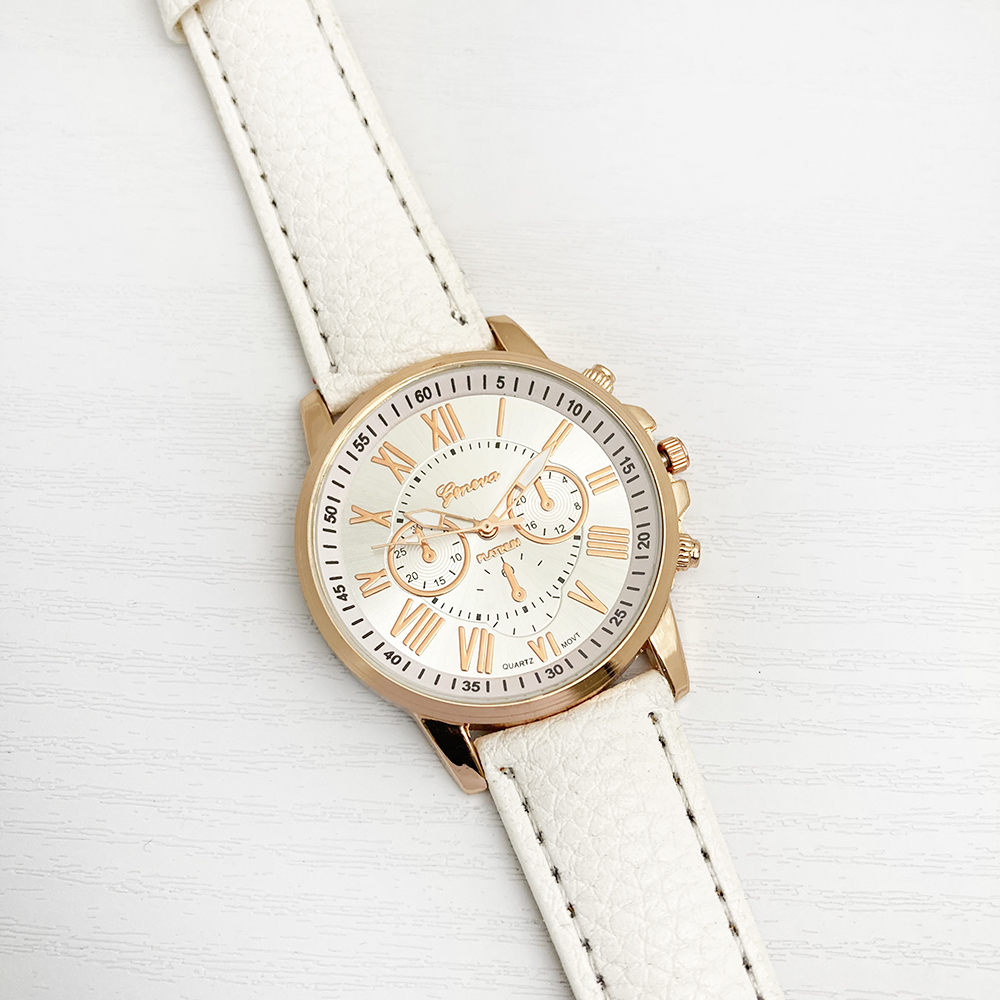 ساعت عدد رومی جنوا + دستبند هدیه (سفید)