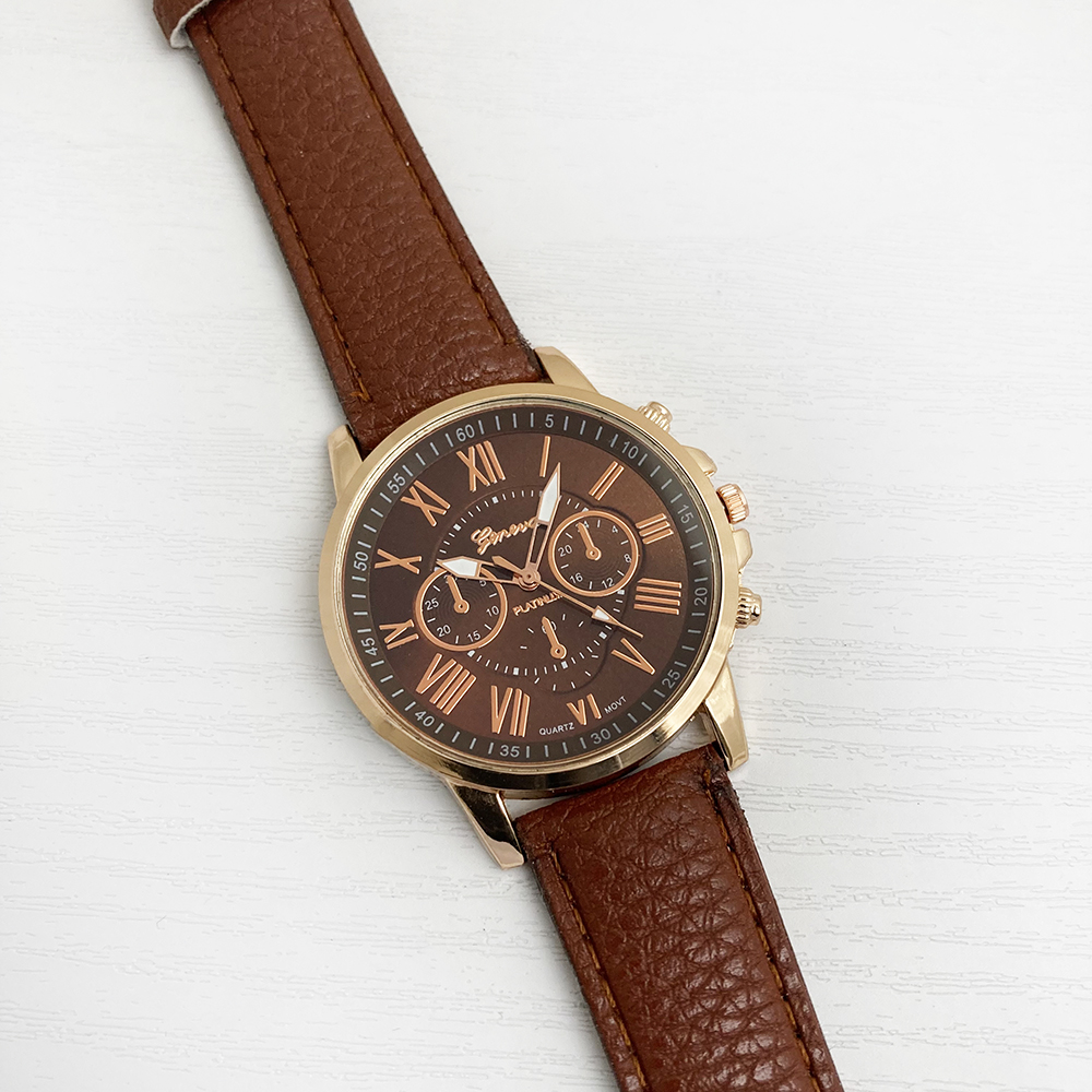ساعت عدد رومی جنوا + دستبند هدیه (قهوه ای)