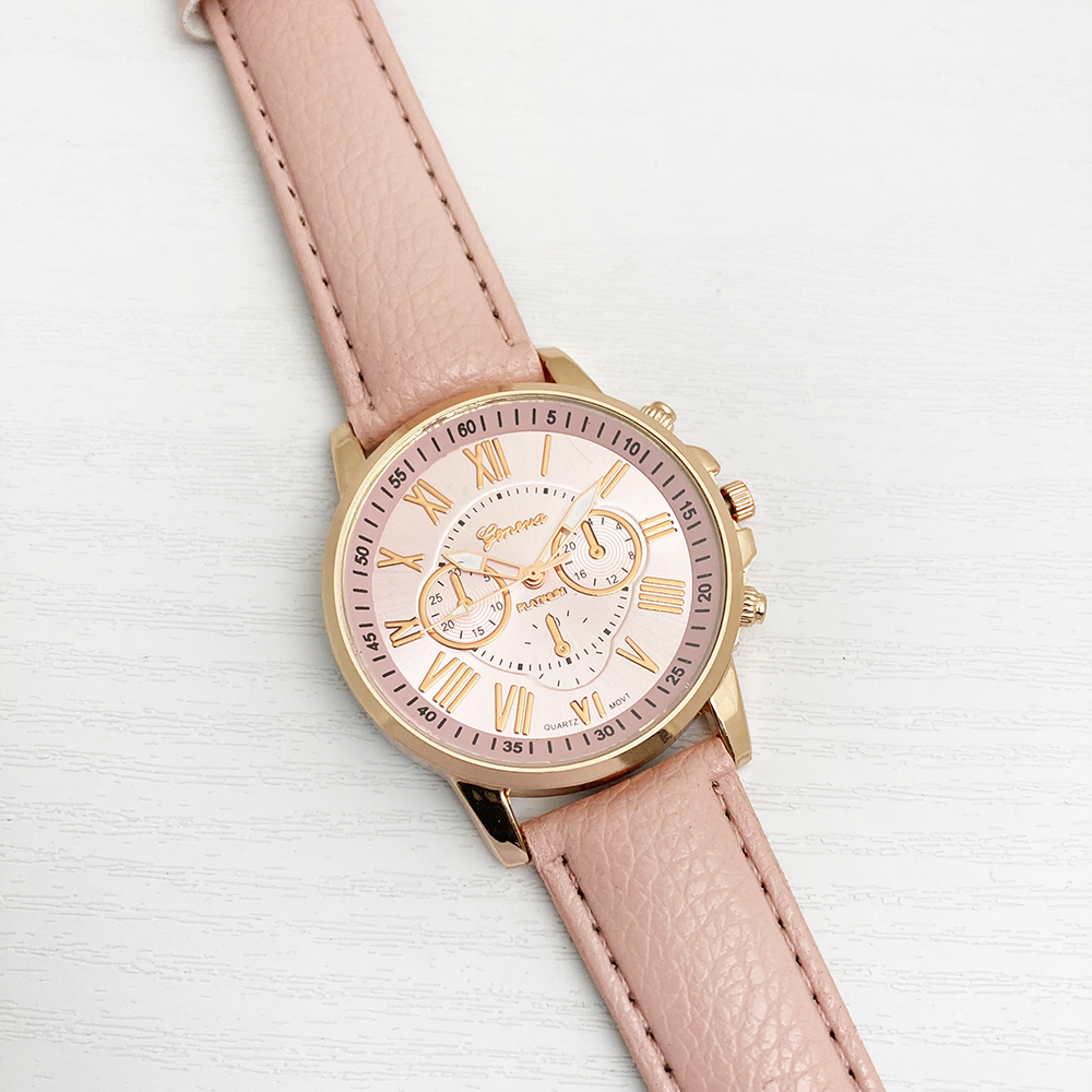 ساعت عدد رومی جنوا + دستبند هدیه (صورتی)