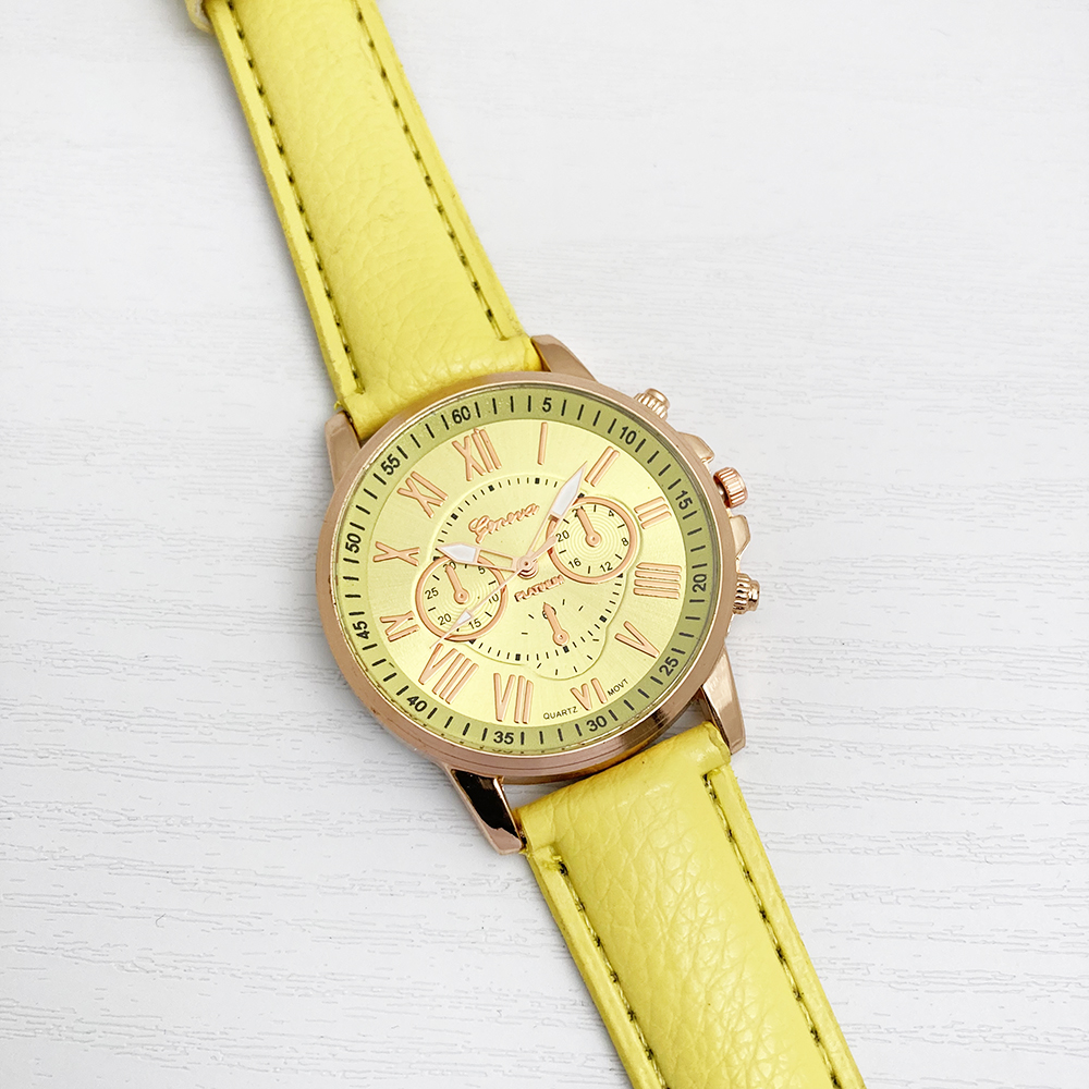 ساعت عدد رومی جنوا + دستبند هدیه (لیمویی)
