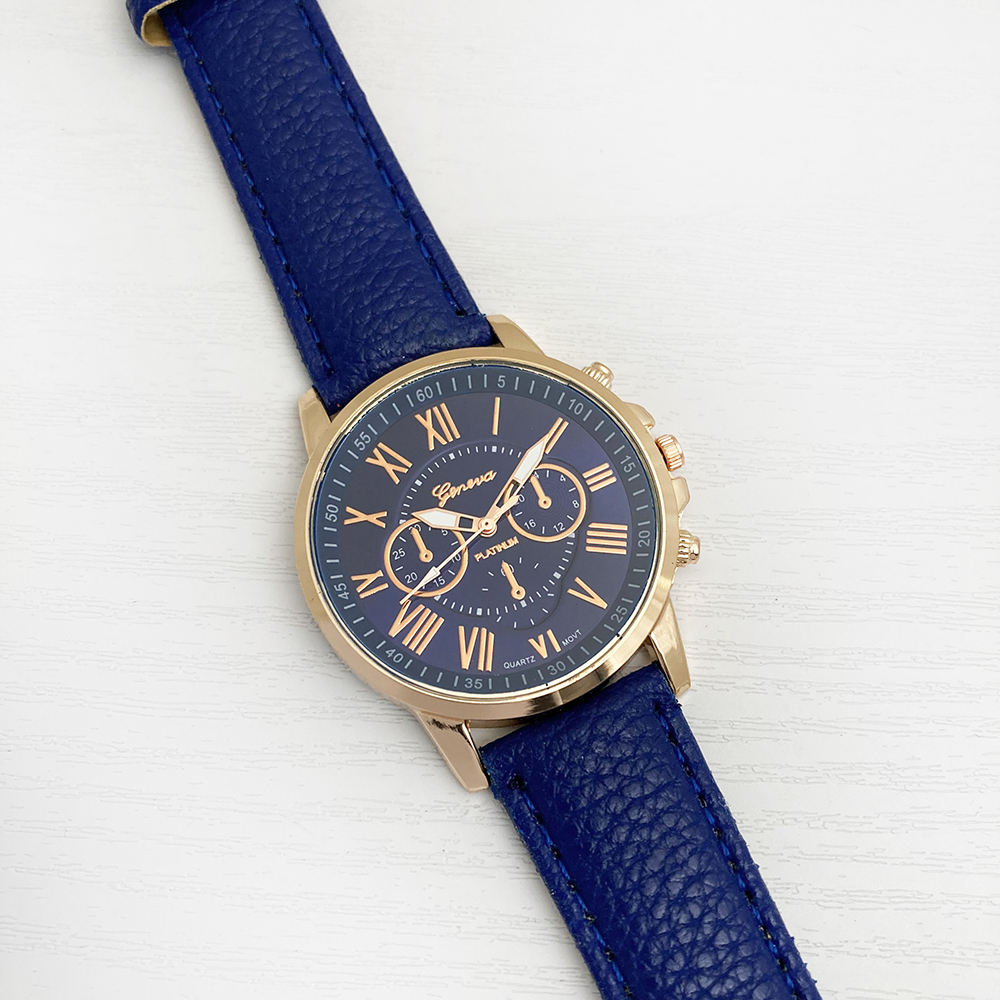 ساعت عدد رومی جنوا + دستبند هدیه (سرمه ای)
