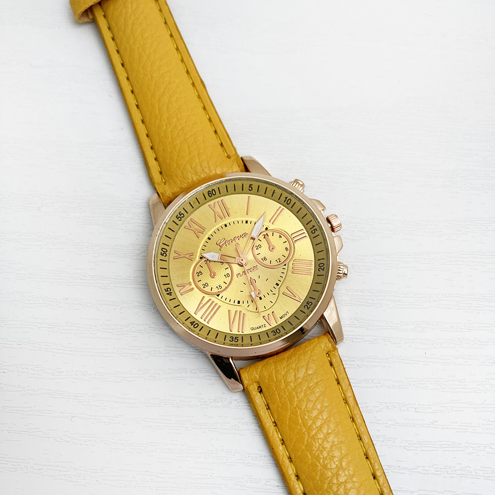 ساعت عدد رومی جنوا + دستبند هدیه (خردلی)
