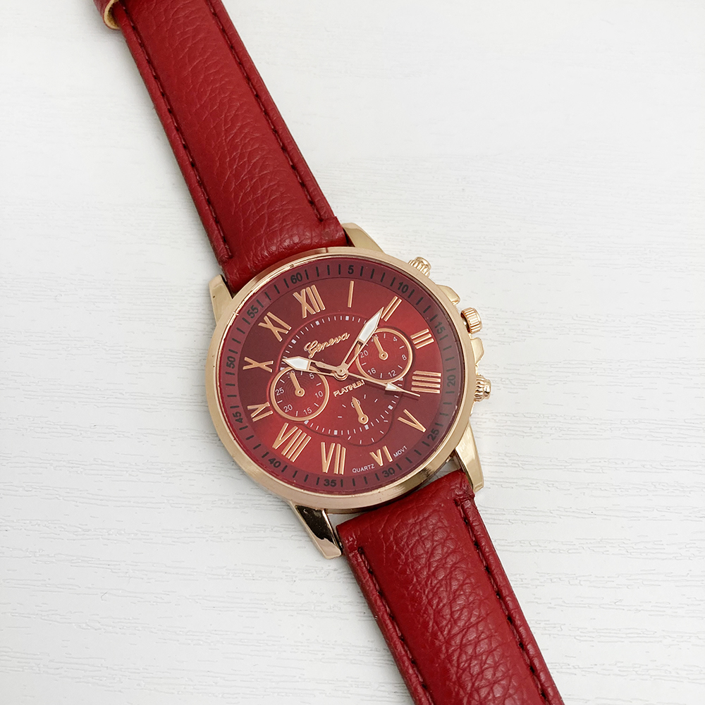 ساعت عدد رومی جنوا + دستبند هدیه (زرشکی)
