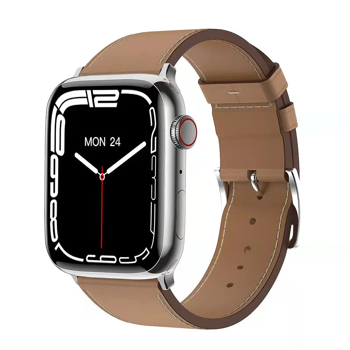 ساعت مچی طرح اپل مدل iwo8 + بند اضافه چرمی (نقره‌ای)