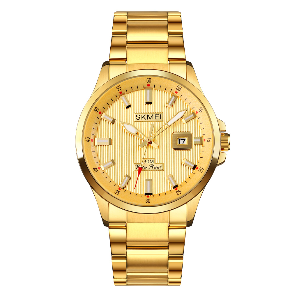 ساعت مچی مردانه استیل تقویمدار مدل  1654 Skmei (طلایی)