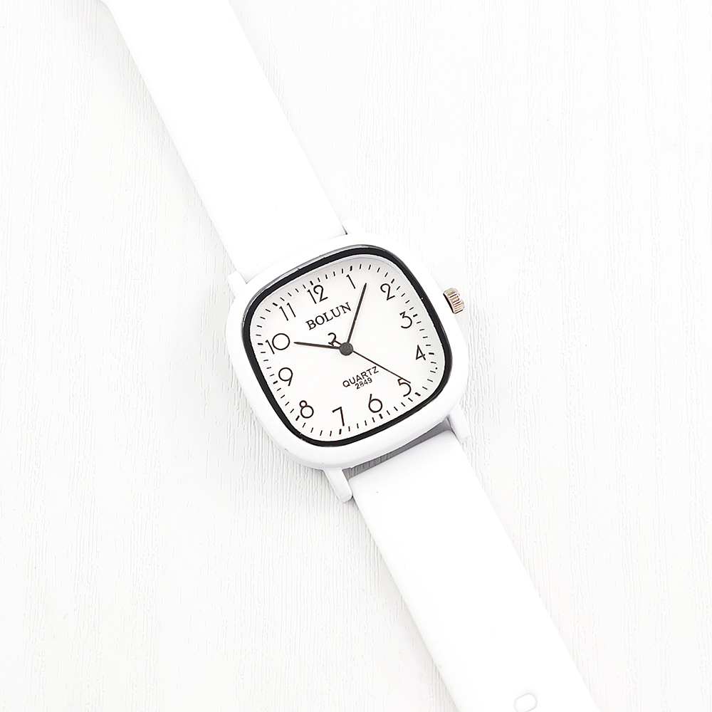 ساعت مچی سیلیکونی کیوب Bolun + دستبند سیم تلفنی (سفید)