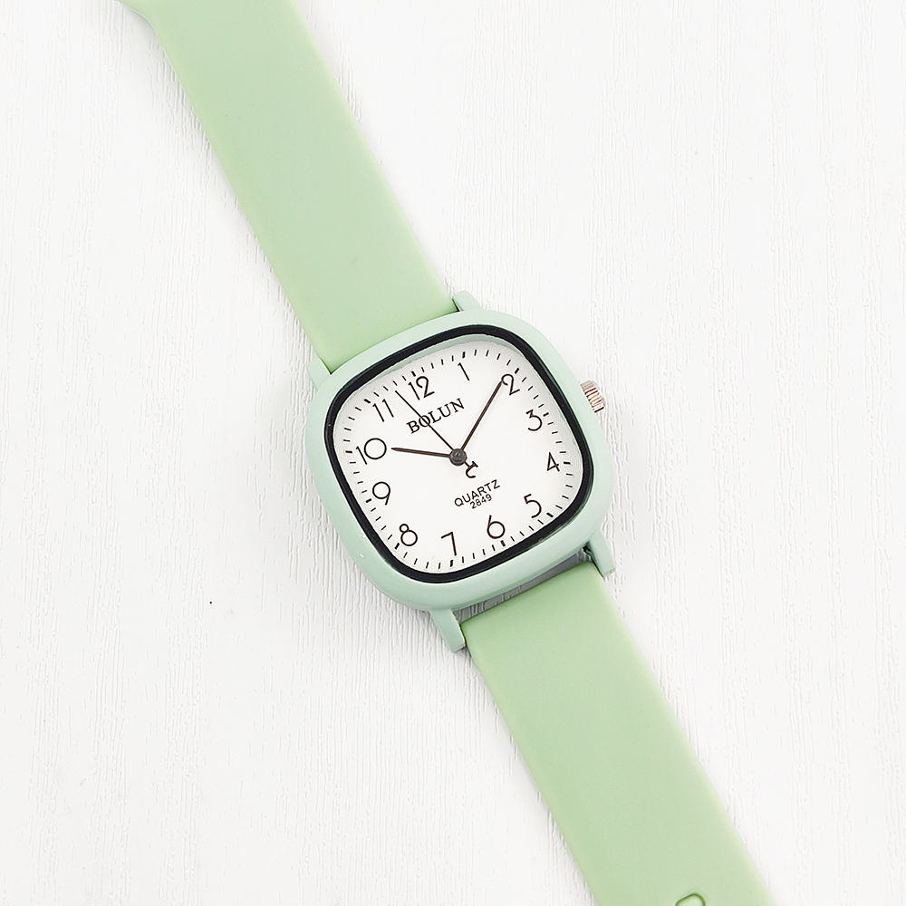 ساعت مچی سیلیکونی کیوب Bolun + دستبند سیم تلفنی (سبز روشن)
