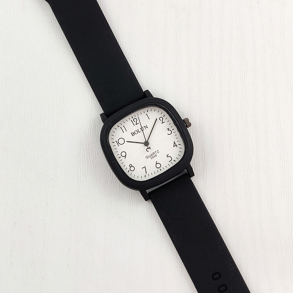ساعت مچی سیلیکونی کیوب Bolun + دستبند سیم تلفنی (مشکی/صفحه سفید)
