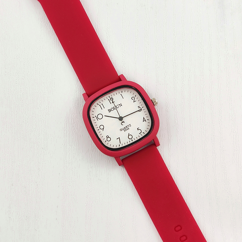 ساعت مچی سیلیکونی کیوب Bolun + دستبند سیم تلفنی (قرمز)