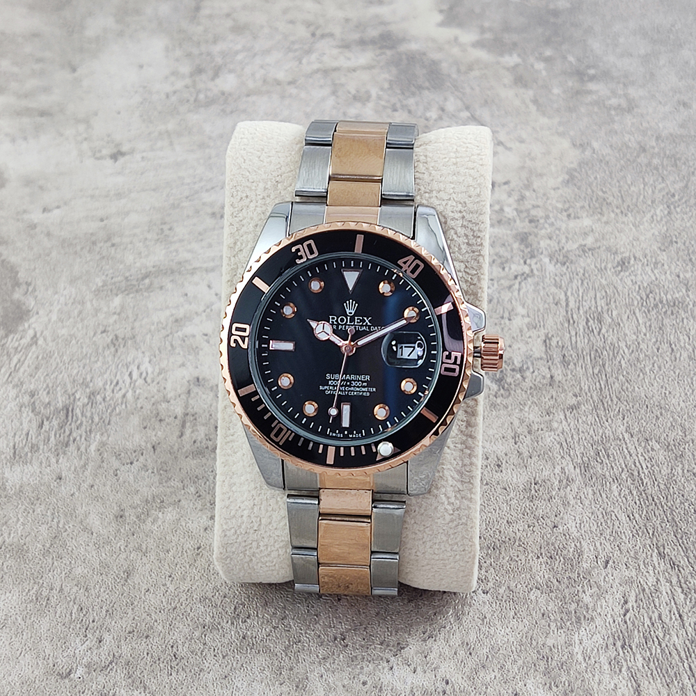 ساعت مچی طرح ساب مارین Rolex (رزگلد صفحه مشکی / زنانه)