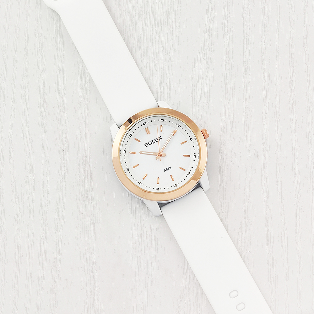 ساعت مچی طرح گلد فریم Bolun + دستبند سیم تلفنی (سفید / خط دار)