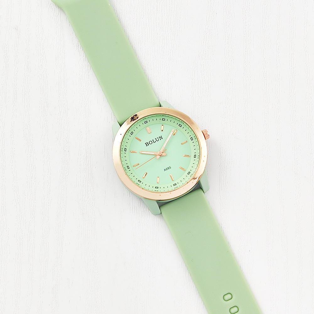 ساعت مچی طرح گلد فریم Bolun + دستبند سیم تلفنی (سبز روشن / خط دار)