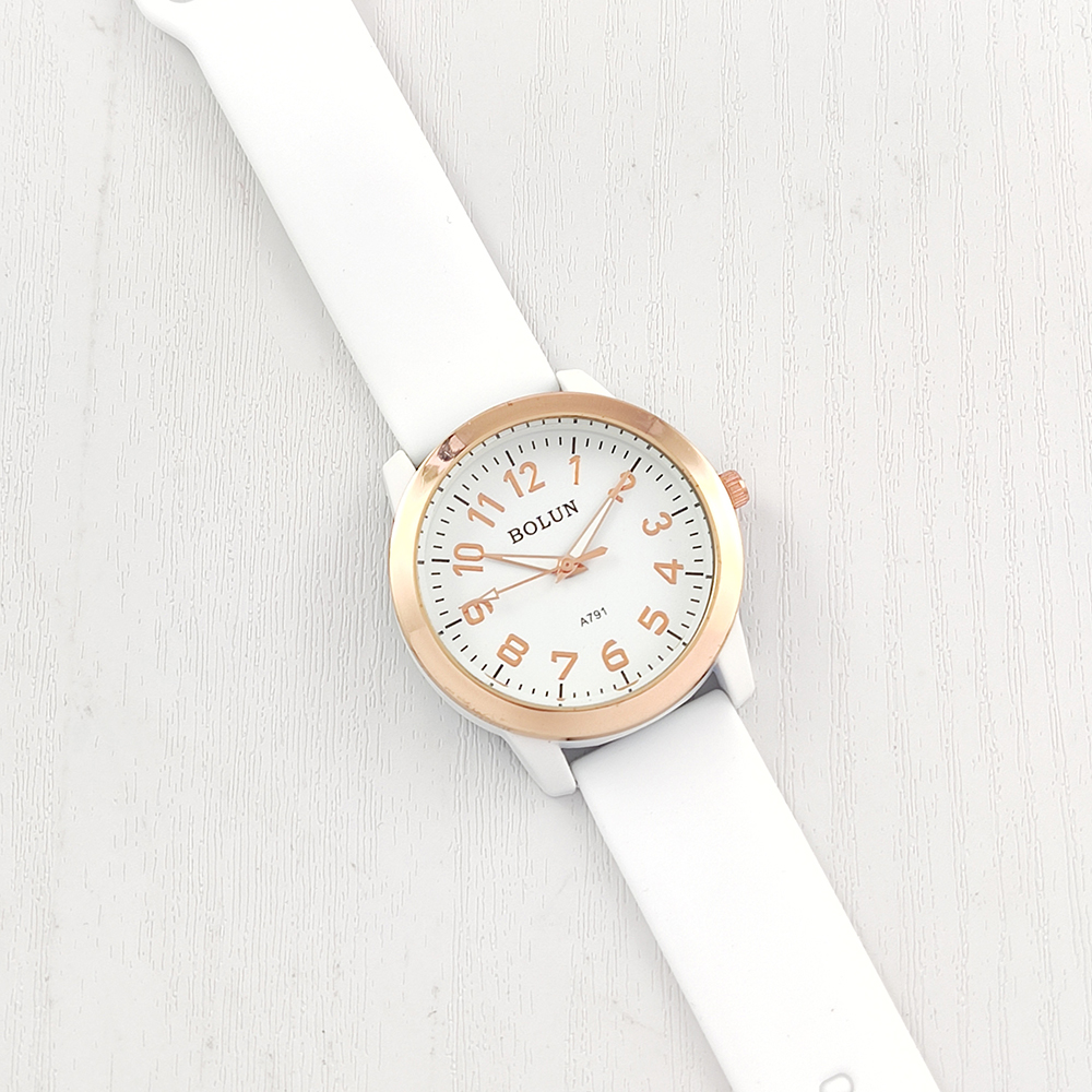 ساعت مچی طرح گلد فریم Bolun + دستبند سیم تلفنی (سفید / عدد دار)