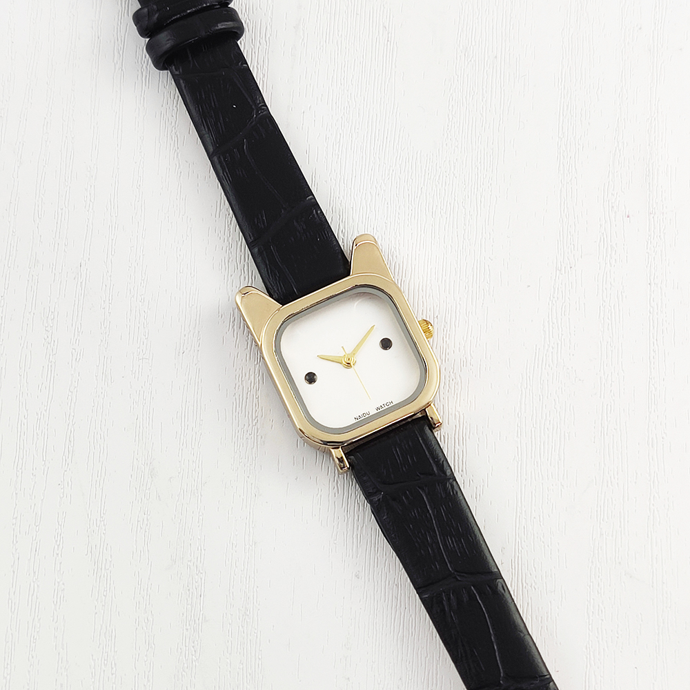 ساعت مچی مینی طرح گربه naidu (مشکی / صفحه سفید)