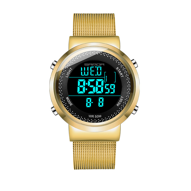 ساعت مچی دیجیتال بند فلزی ضدآب Sanda مدل 383 (طلایی / مردانه)