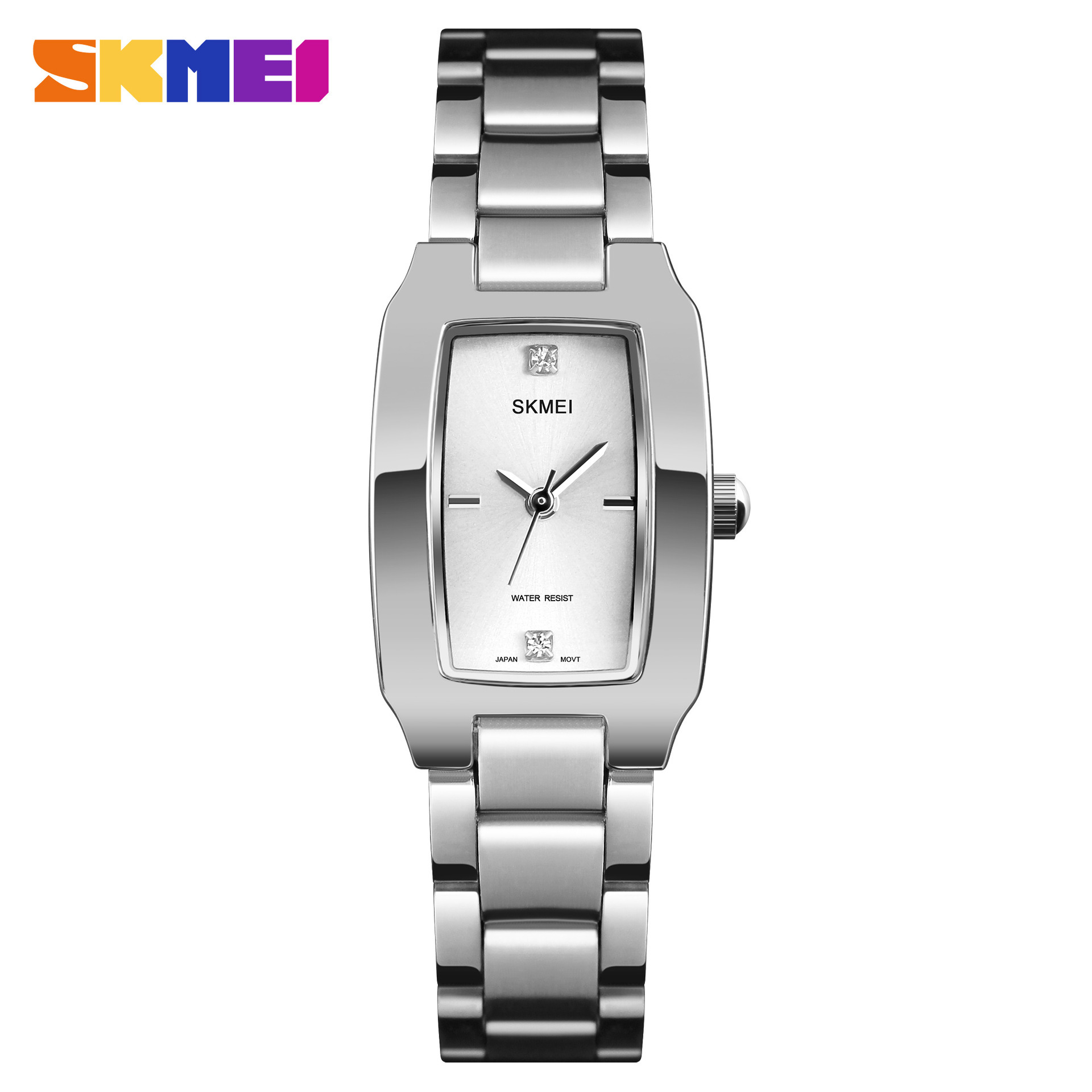 ساعت مچی ظریف زنانه مستطیلی مدل 1400 skmei (نقره‌ای)