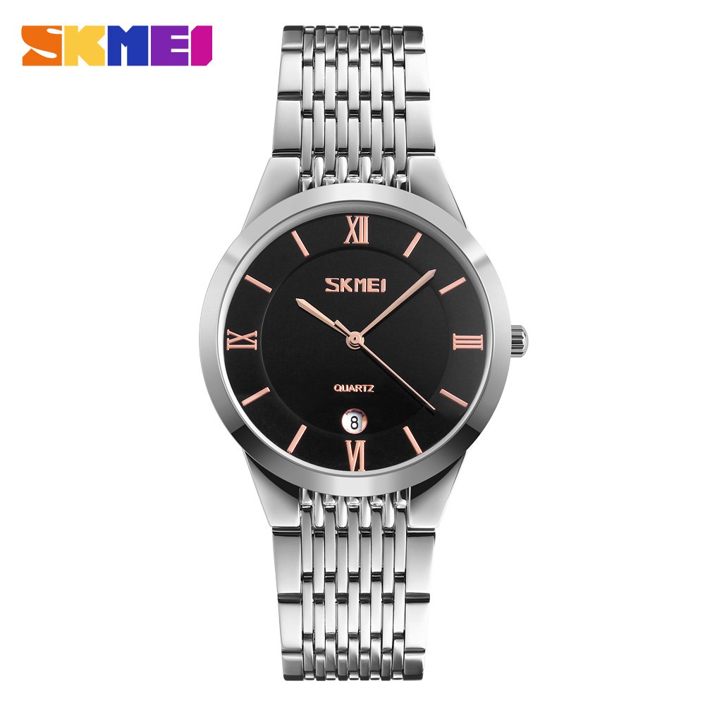ساعت مچی فلزی کلاسیک تقویم دار مدل 9139 skmei (مردانه - صفحه مشکی)