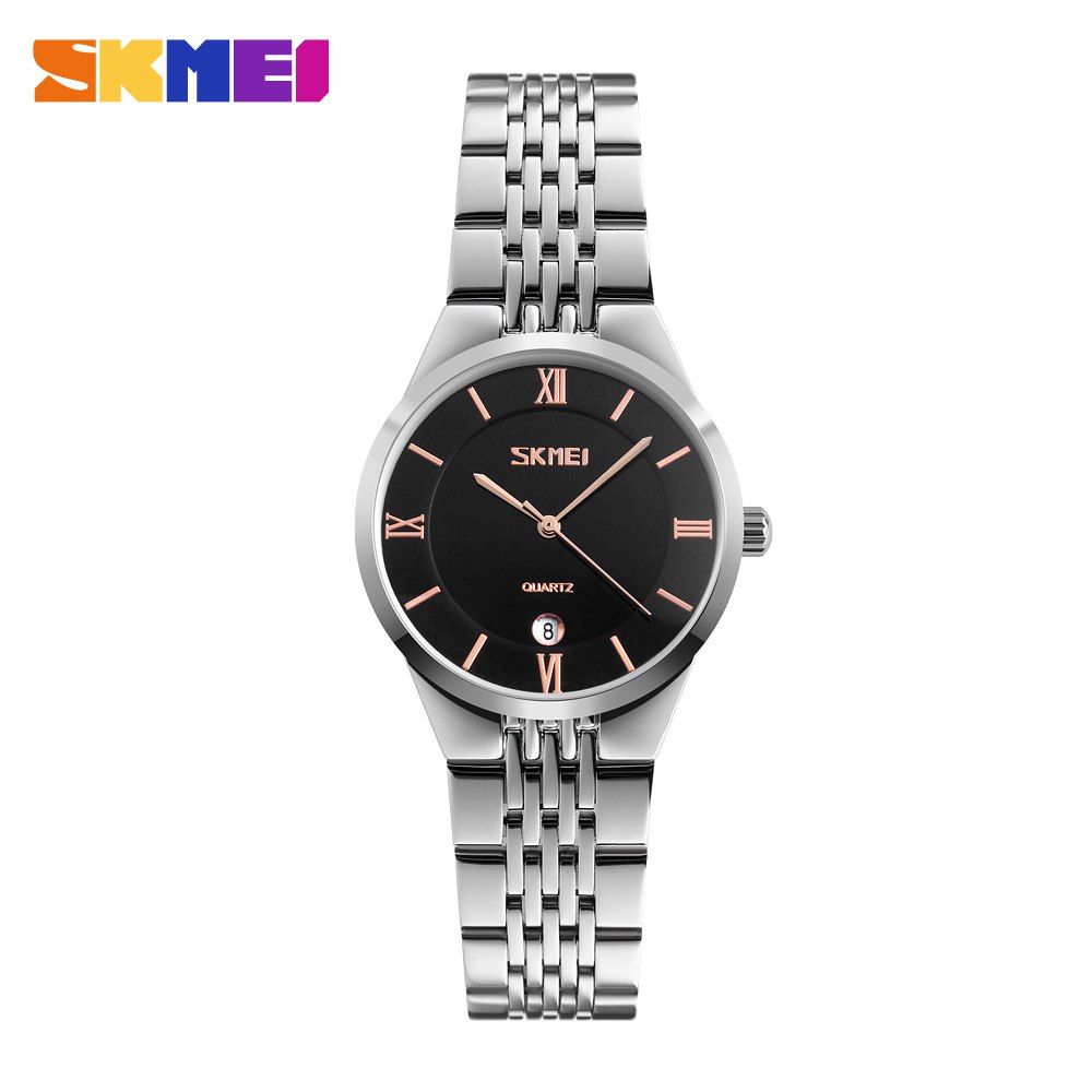 ساعت مچی فلزی کلاسیک تقویم دار مدل 9139 skmei (زنانه - صفحه مشکی)