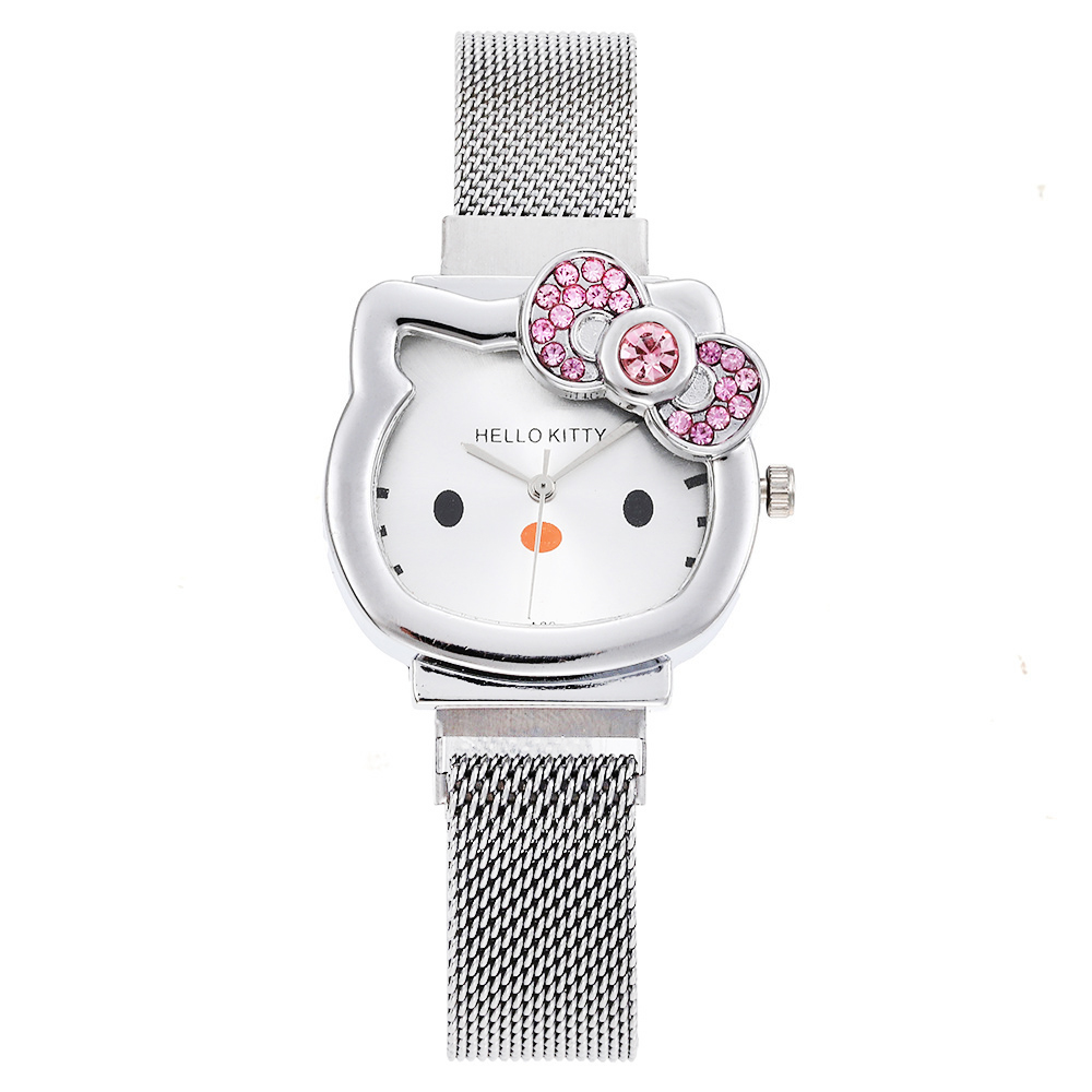 ساعت مچی بند مگنتی طرح Hello Kitty + دستبند طرح بینهایت (نقره‌ای)