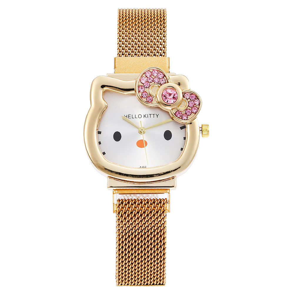 ساعت مچی بند مگنتی طرح Hello Kitty + دستبند طرح بینهایت (طلایی)