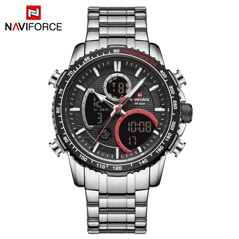 ساعت مچی دوزمانه مردانه naviforce مدل NF9182 (نقره‌ای/صفحه مشکی)