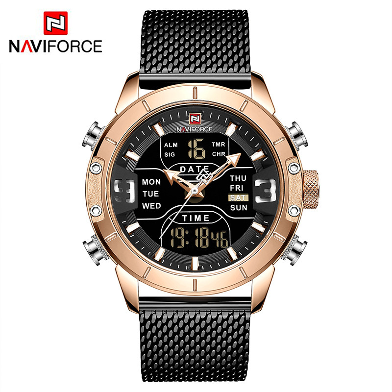 ساعت مچی بند حصیری دوزمانه مردانه naviforce مدل NF9153