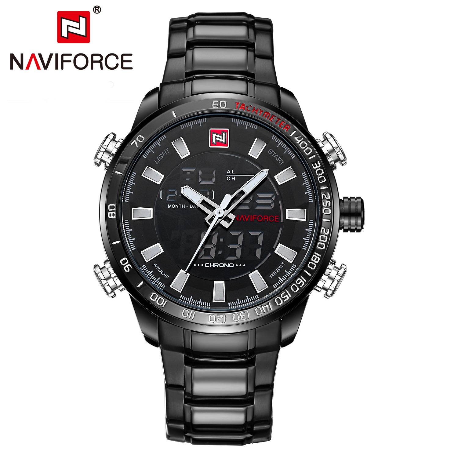 ساعت مچی دوزمانه مردانه naviforce مدل NF9093 (تمام مشکی)