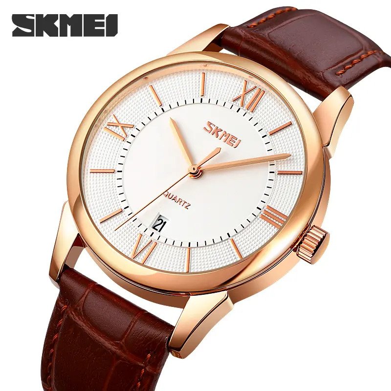 ساعت مچی تقویم‌دار کلاسیک مردانه مدل 9261 Skmei (قهوه‌ای/صفحه سفید)