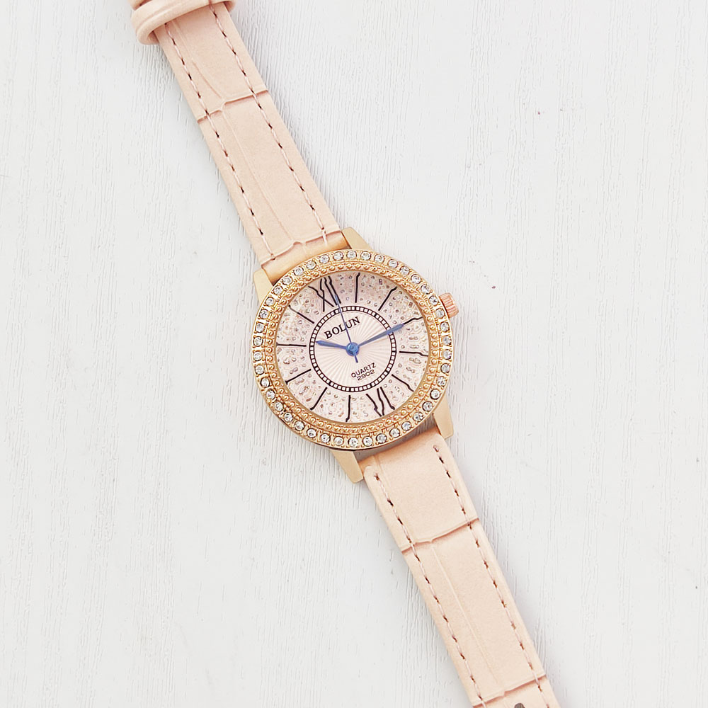 ساعت مچی دور نگین عدد رومی طرح Bolun (صورتی)