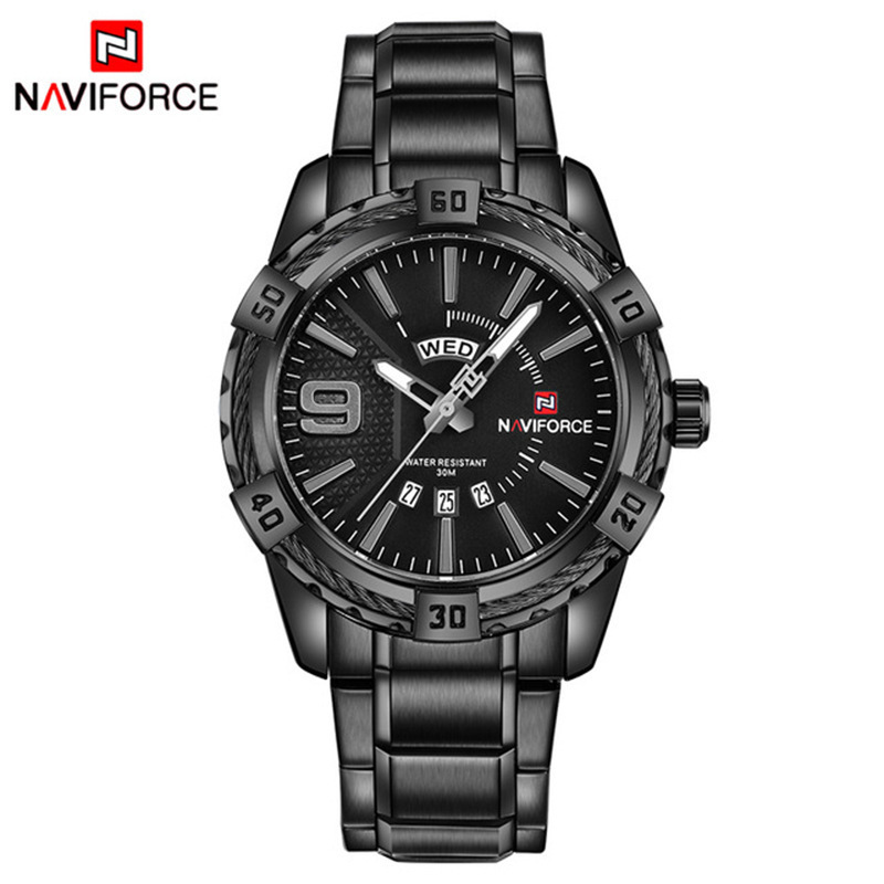 ساعت مچی تقویم‌دار استیل مردانه naviforce مدل NF9117 (تمام مشکی)