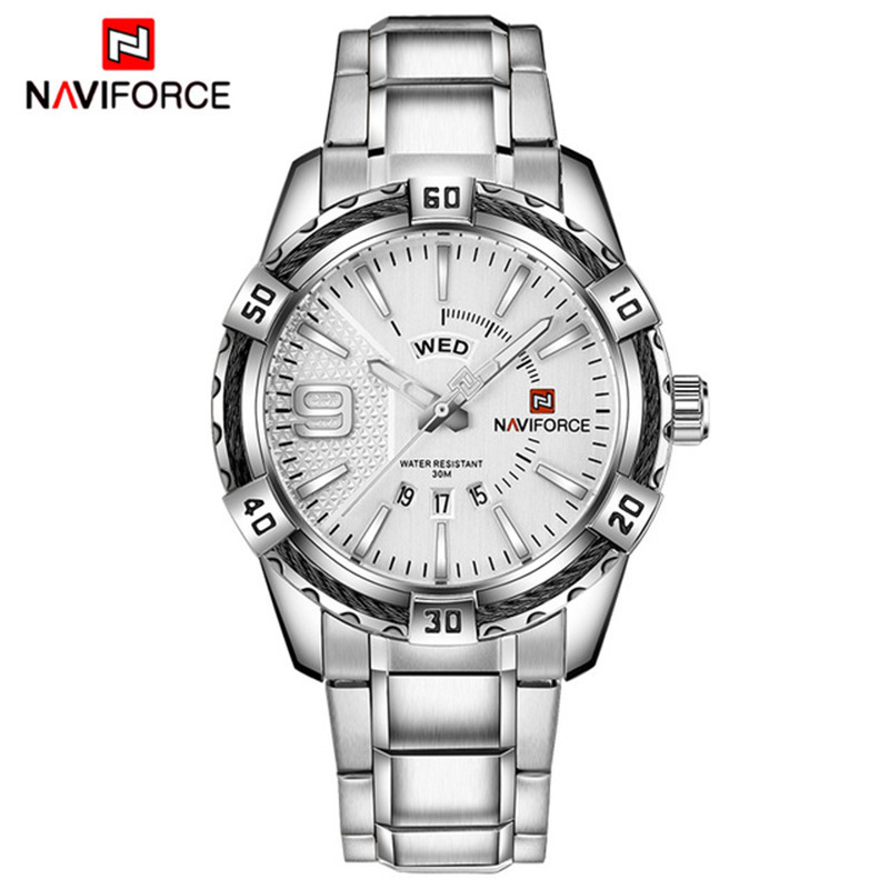 ساعت مچی تقویم‌دار استیل مردانه naviforce مدل NF9117 (نقره‌ای)